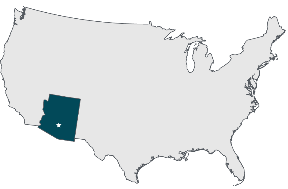Unites States Of America Outline, with inner outline of Arizona and a star over Phoenix