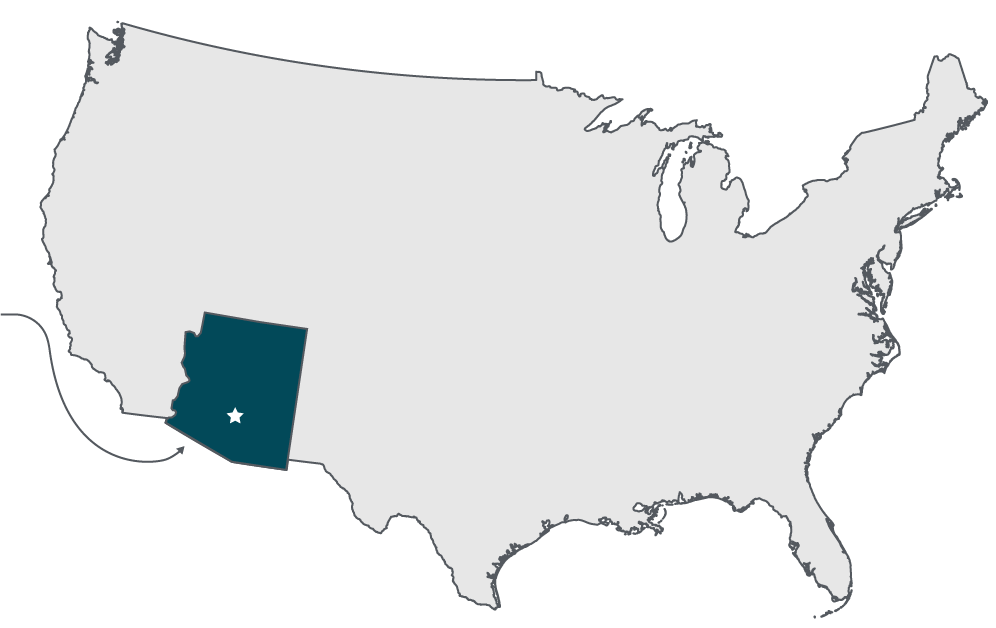 Unites States Of America Outline, with inner outline of Arizona and a star over Phoenix